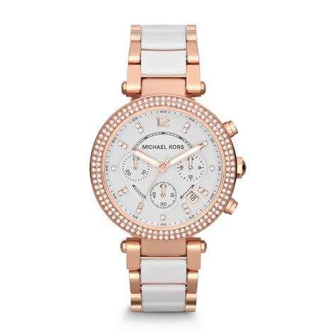 michael kors parker rose gold-tone white acetate watch|Michael Kors parker.